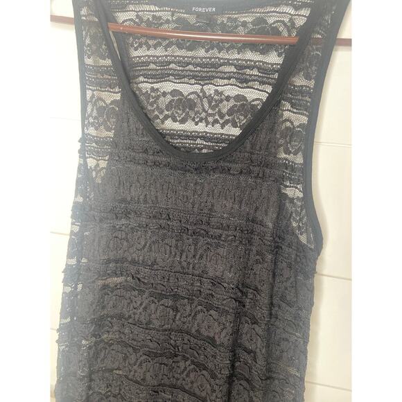 ❤️ Forever- Sheer Black Floral Cover Up Dress Size XL Nylon/Spandex - Picture 2 of 4